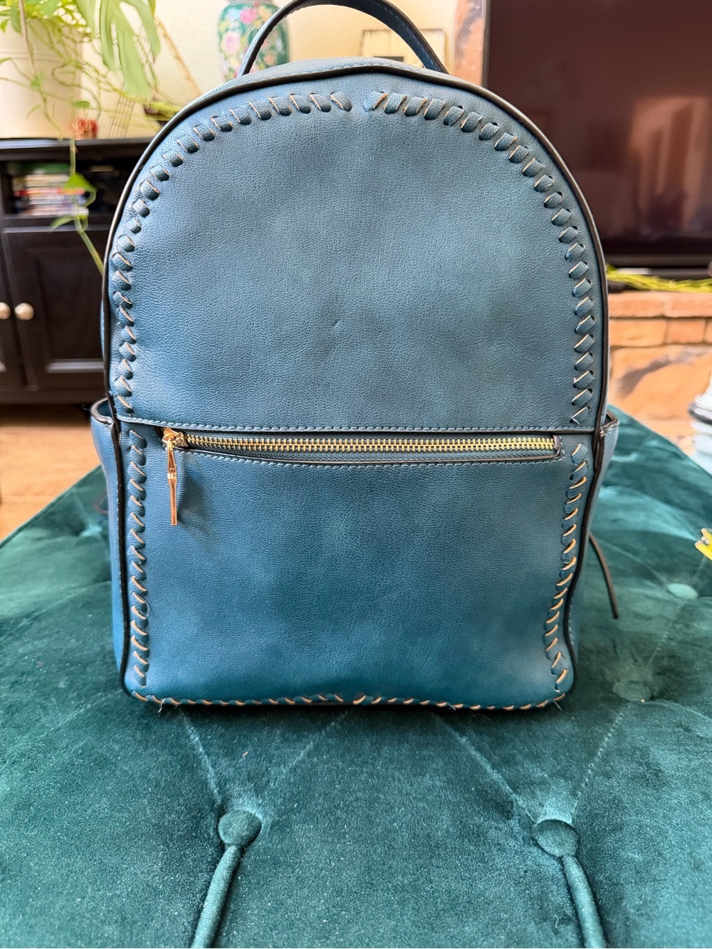Women's Teal Whipstitch Backpack - Leather-Feel Backpack